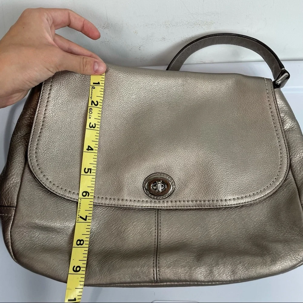 Coach Park Leather Flap Shoulder Bag Metallic Silver